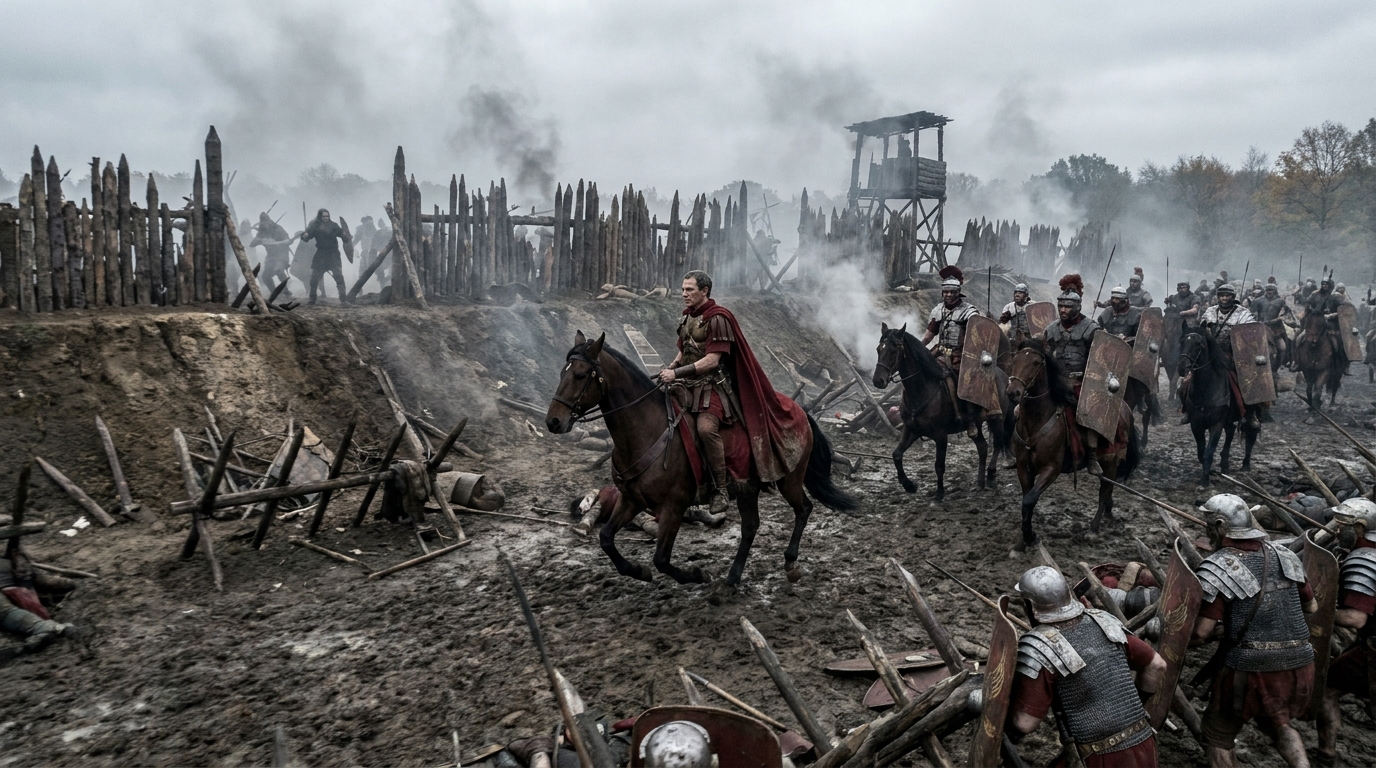 Caesar leading the relief force at Alesia